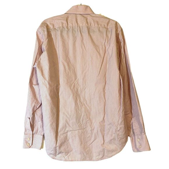 Zara Man US 17 Dress Shirt Mens Button Down Long Sleeve Collar Pink Red Stripe - Picture 2 of 13